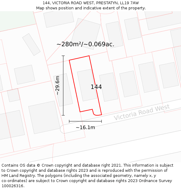 144, VICTORIA ROAD WEST, PRESTATYN, LL19 7AW: Plot and title map