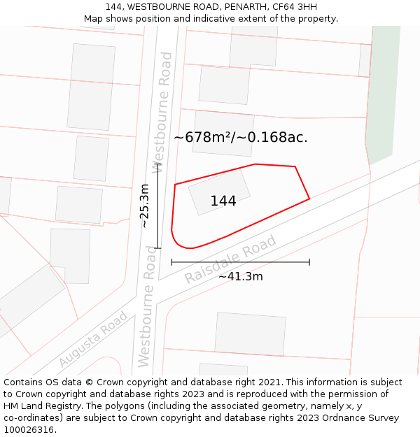 144, WESTBOURNE ROAD, PENARTH, CF64 3HH: Plot and title map