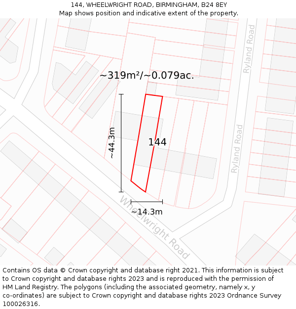 144, WHEELWRIGHT ROAD, BIRMINGHAM, B24 8EY: Plot and title map