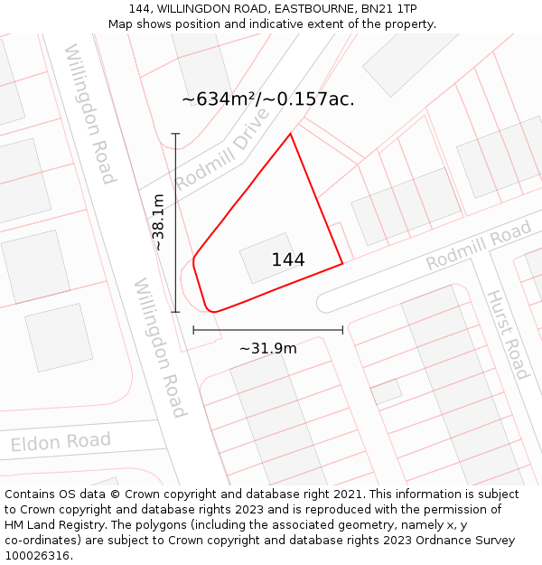 144, WILLINGDON ROAD, EASTBOURNE, BN21 1TP: Plot and title map