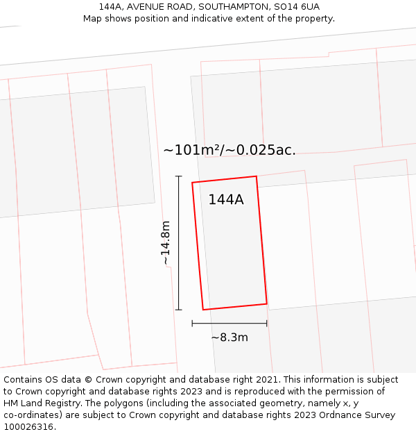 144A, AVENUE ROAD, SOUTHAMPTON, SO14 6UA: Plot and title map