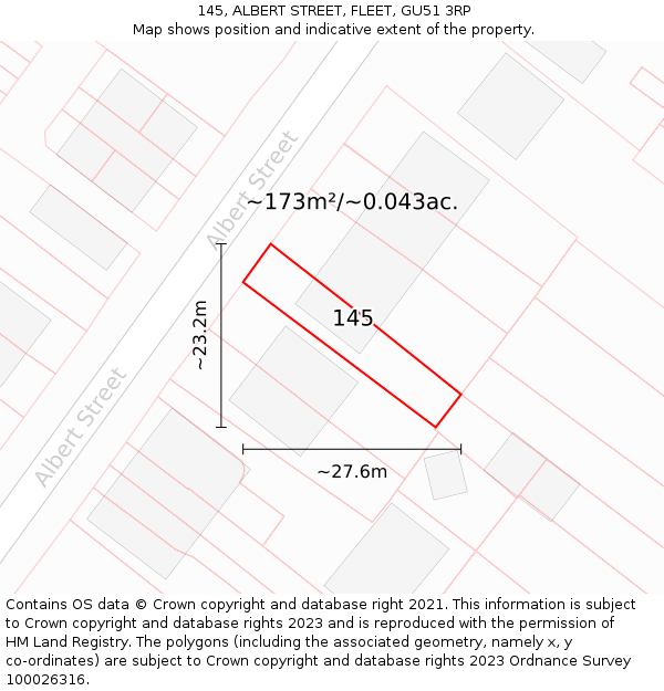 145, ALBERT STREET, FLEET, GU51 3RP: Plot and title map