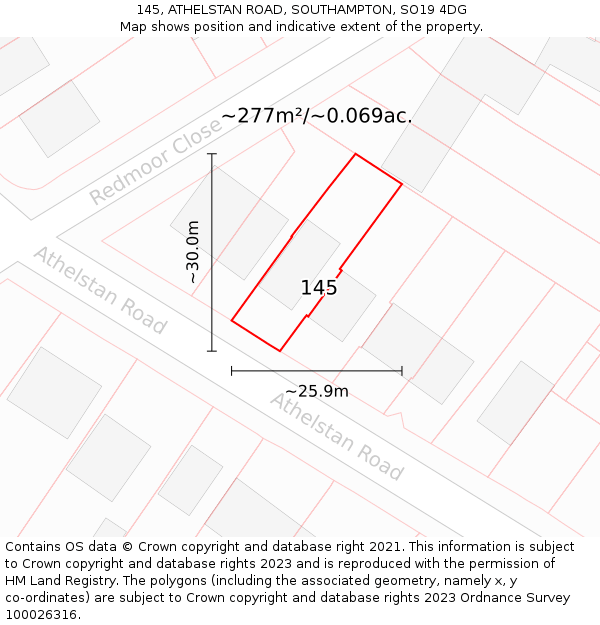 145, ATHELSTAN ROAD, SOUTHAMPTON, SO19 4DG: Plot and title map