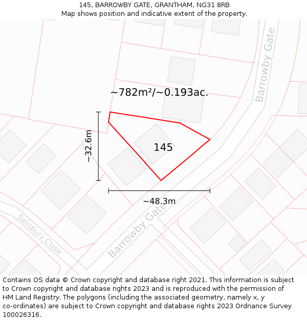 145, BARROWBY GATE, GRANTHAM, NG31 8RB: Plot and title map