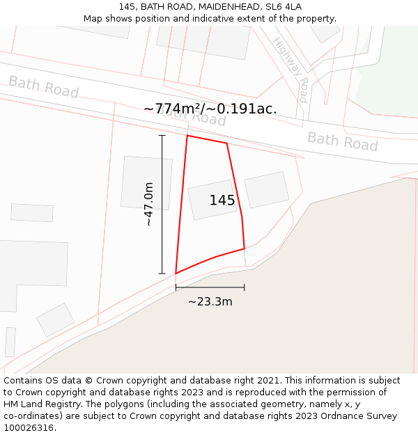 145, BATH ROAD, MAIDENHEAD, SL6 4LA: Plot and title map