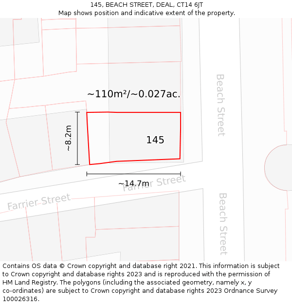 145, BEACH STREET, DEAL, CT14 6JT: Plot and title map