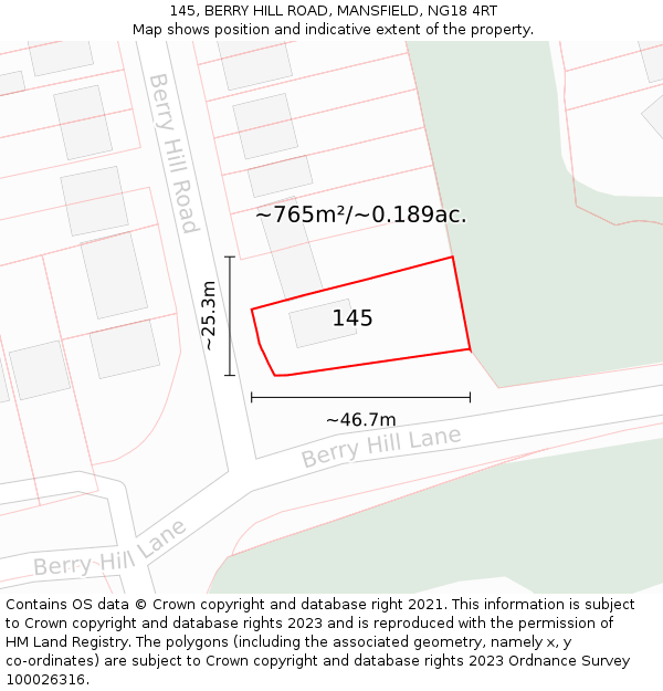 145, BERRY HILL ROAD, MANSFIELD, NG18 4RT: Plot and title map