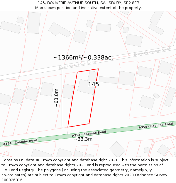 145, BOUVERIE AVENUE SOUTH, SALISBURY, SP2 8EB: Plot and title map