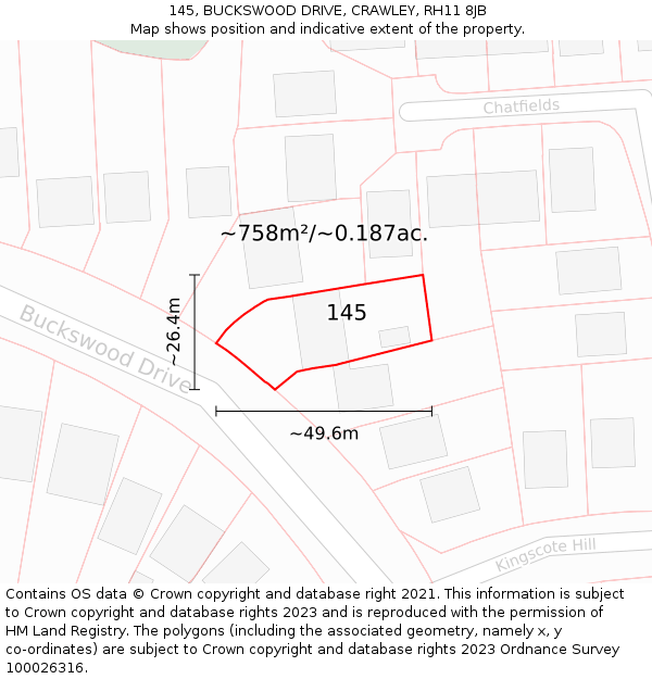 145, BUCKSWOOD DRIVE, CRAWLEY, RH11 8JB: Plot and title map