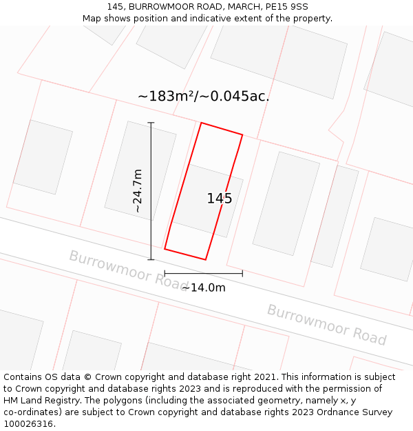 145, BURROWMOOR ROAD, MARCH, PE15 9SS: Plot and title map