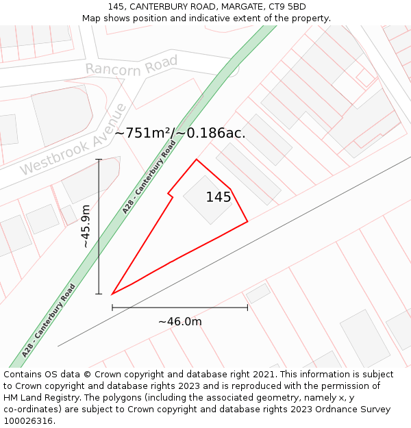 145, CANTERBURY ROAD, MARGATE, CT9 5BD: Plot and title map