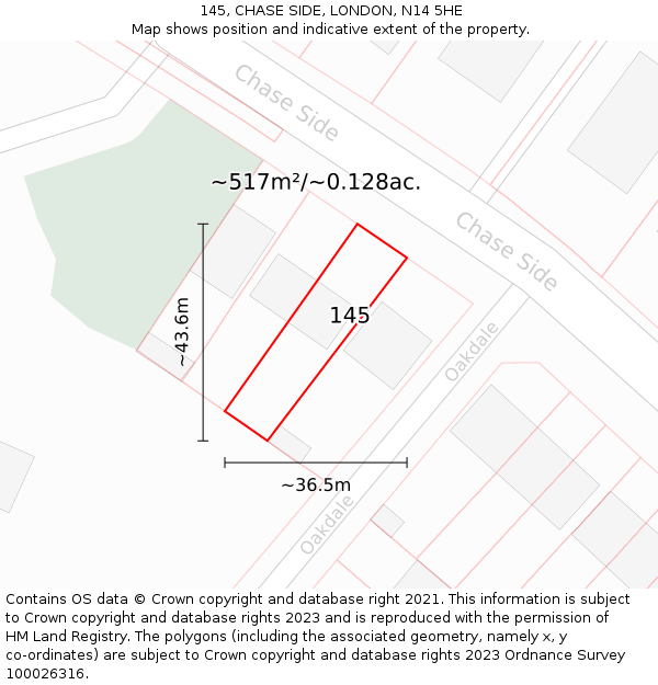 145, CHASE SIDE, LONDON, N14 5HE: Plot and title map