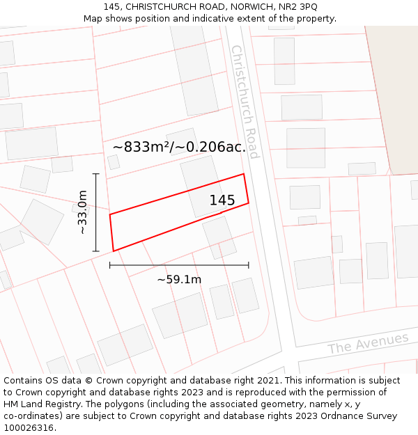 145, CHRISTCHURCH ROAD, NORWICH, NR2 3PQ: Plot and title map