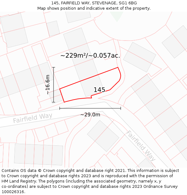 145, FAIRFIELD WAY, STEVENAGE, SG1 6BG: Plot and title map