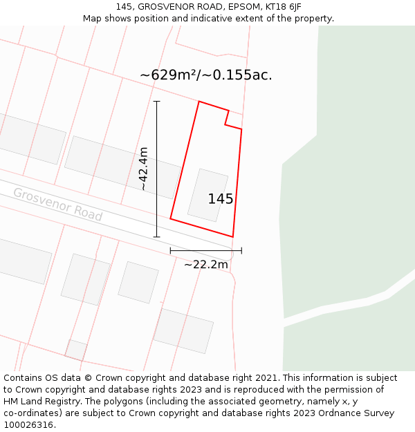 145, GROSVENOR ROAD, EPSOM, KT18 6JF: Plot and title map