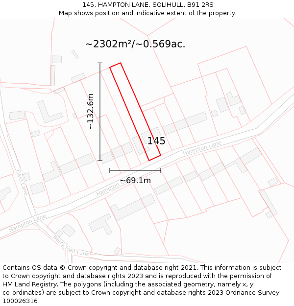 145, HAMPTON LANE, SOLIHULL, B91 2RS: Plot and title map