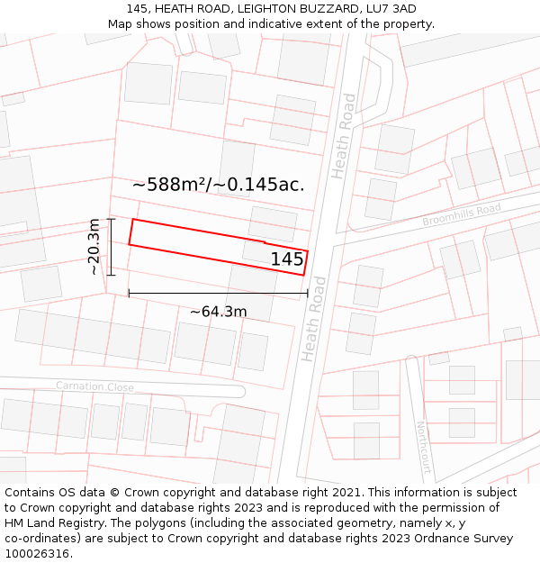 145, HEATH ROAD, LEIGHTON BUZZARD, LU7 3AD: Plot and title map