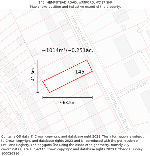 145, HEMPSTEAD ROAD, WATFORD, WD17 3HF: Plot and title map