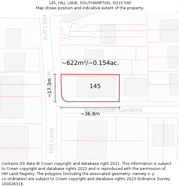 145, HILL LANE, SOUTHAMPTON, SO15 5AF: Plot and title map