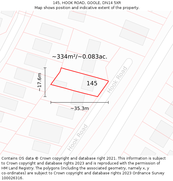 145, HOOK ROAD, GOOLE, DN14 5XR: Plot and title map