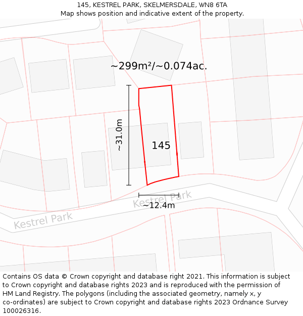 145, KESTREL PARK, SKELMERSDALE, WN8 6TA: Plot and title map