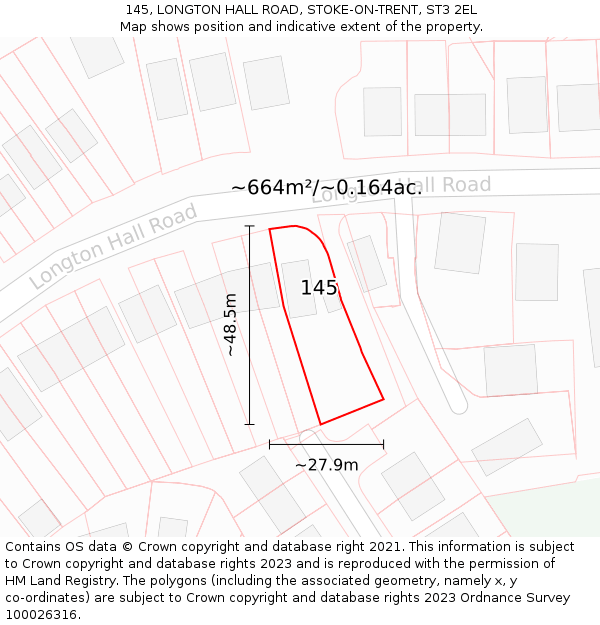 145, LONGTON HALL ROAD, STOKE-ON-TRENT, ST3 2EL: Plot and title map