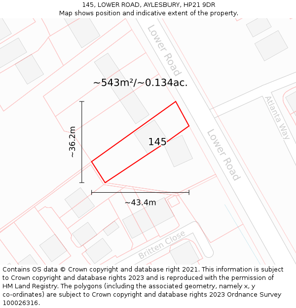 145, LOWER ROAD, AYLESBURY, HP21 9DR: Plot and title map