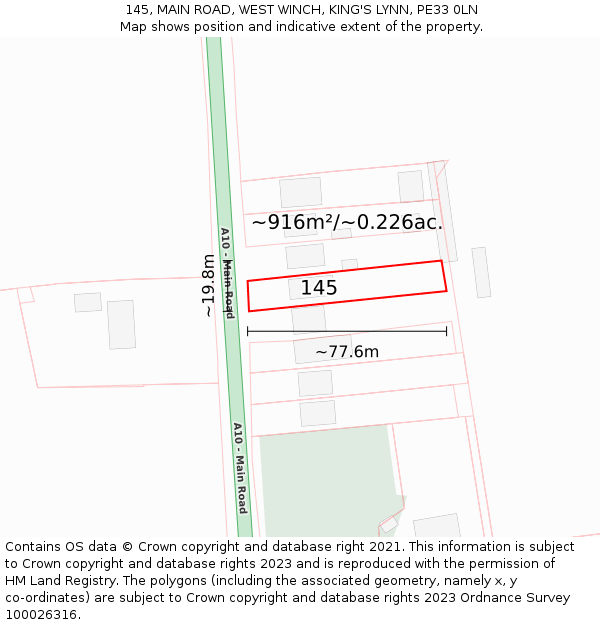 145, MAIN ROAD, WEST WINCH, KING'S LYNN, PE33 0LN: Plot and title map