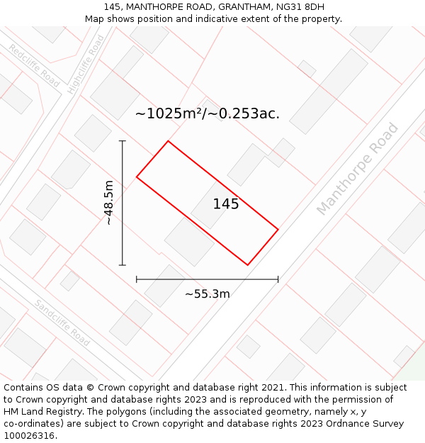 145, MANTHORPE ROAD, GRANTHAM, NG31 8DH: Plot and title map