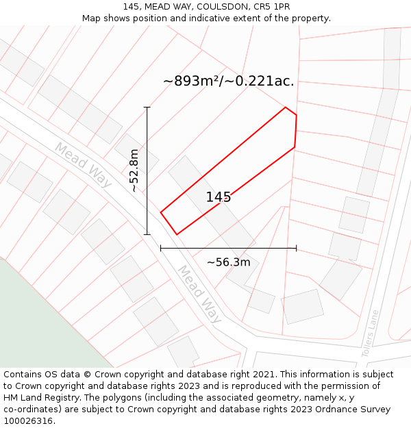 145, MEAD WAY, COULSDON, CR5 1PR: Plot and title map