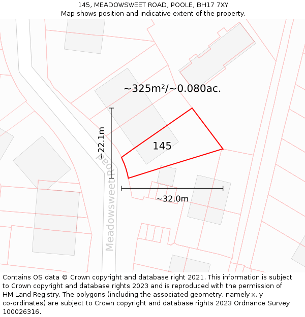 145, MEADOWSWEET ROAD, POOLE, BH17 7XY: Plot and title map