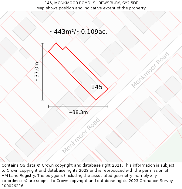 145, MONKMOOR ROAD, SHREWSBURY, SY2 5BB: Plot and title map