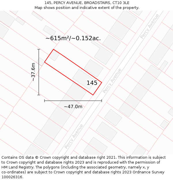 145, PERCY AVENUE, BROADSTAIRS, CT10 3LE: Plot and title map