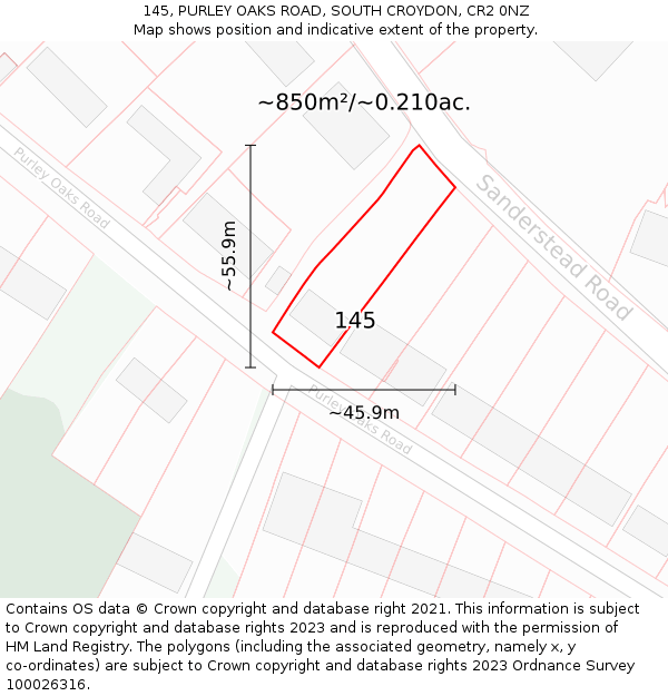 145, PURLEY OAKS ROAD, SOUTH CROYDON, CR2 0NZ: Plot and title map