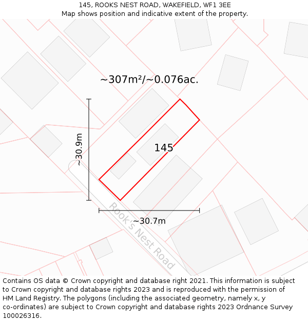 145, ROOKS NEST ROAD, WAKEFIELD, WF1 3EE: Plot and title map