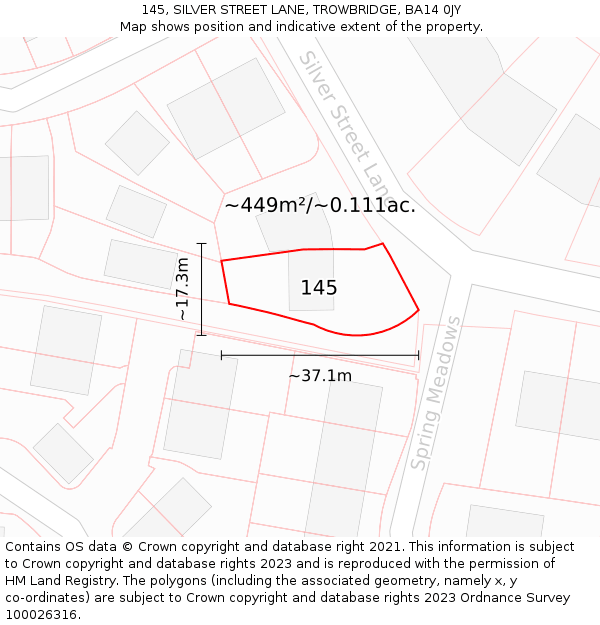 145, SILVER STREET LANE, TROWBRIDGE, BA14 0JY: Plot and title map