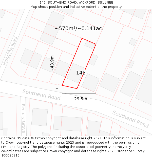 145, SOUTHEND ROAD, WICKFORD, SS11 8EE: Plot and title map