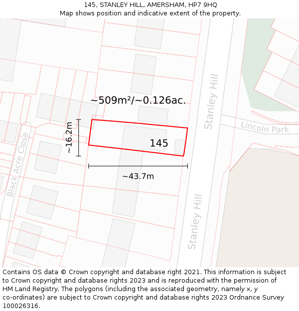 145, STANLEY HILL, AMERSHAM, HP7 9HQ: Plot and title map