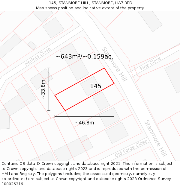 145, STANMORE HILL, STANMORE, HA7 3ED: Plot and title map