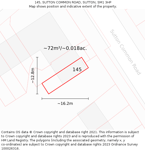 145, SUTTON COMMON ROAD, SUTTON, SM1 3HP: Plot and title map