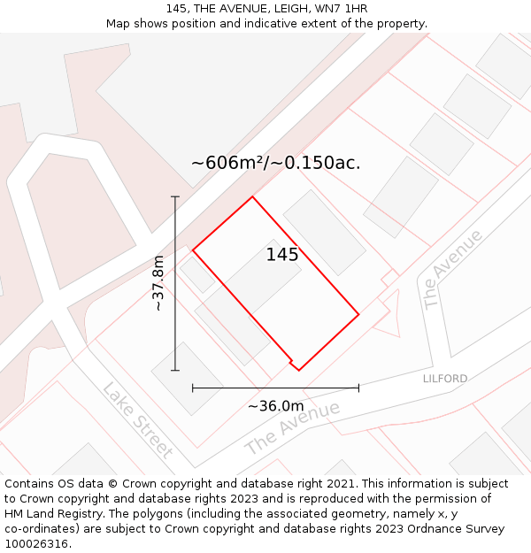 145, THE AVENUE, LEIGH, WN7 1HR: Plot and title map