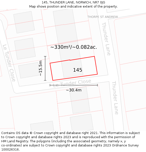 145, THUNDER LANE, NORWICH, NR7 0JG: Plot and title map