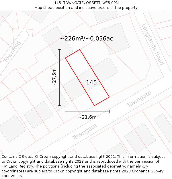 145, TOWNGATE, OSSETT, WF5 0PN: Plot and title map