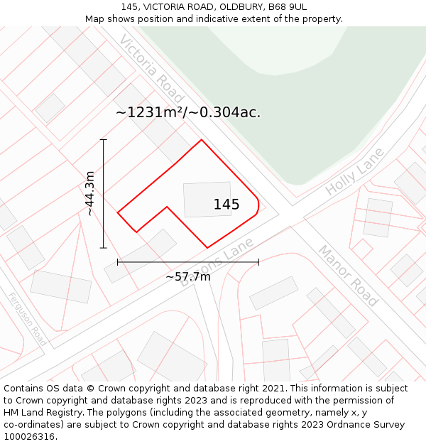 145, VICTORIA ROAD, OLDBURY, B68 9UL: Plot and title map