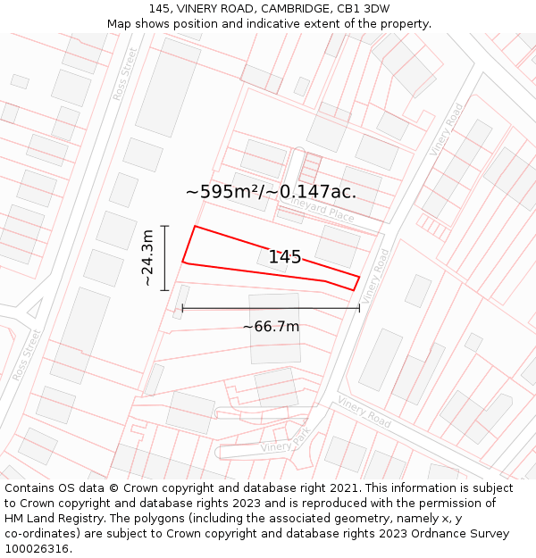 145, VINERY ROAD, CAMBRIDGE, CB1 3DW: Plot and title map