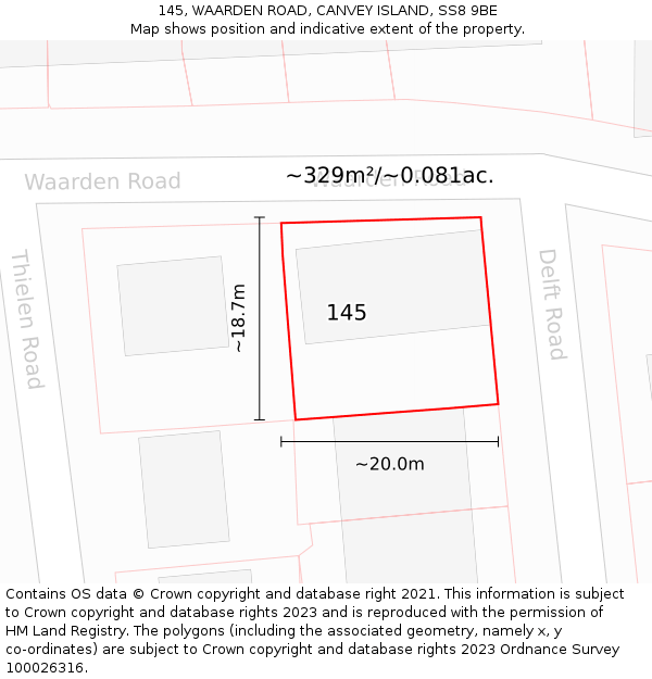 145, WAARDEN ROAD, CANVEY ISLAND, SS8 9BE: Plot and title map