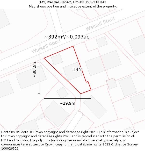 145, WALSALL ROAD, LICHFIELD, WS13 8AE: Plot and title map