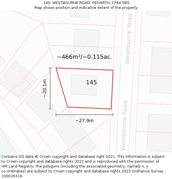 145, WESTBOURNE ROAD, PENARTH, CF64 5BS: Plot and title map