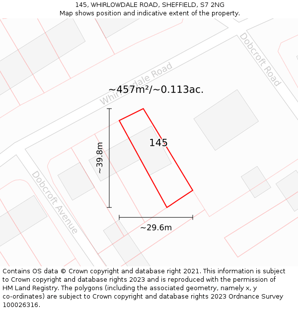 145, WHIRLOWDALE ROAD, SHEFFIELD, S7 2NG: Plot and title map