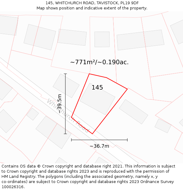 145, WHITCHURCH ROAD, TAVISTOCK, PL19 9DF: Plot and title map